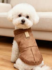 1件经典纯色抓绒狗狗背心，秋冬季保暖宠物外套，适合小型和中型宠物 - 棕色 - 查看 7