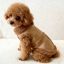 1件经典纯色抓绒狗狗背心，秋冬季保暖宠物外套，适合小型和中型宠物 - 棕色 - 查看 2