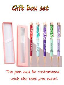 Customized Text Logo Dried Flower Pen Set, With Elegant Pink Gift Box, Creative DIY Floral Pen, Metal Gift Pen, Bridesmaid Gift, Can Engrave Your Favorite Text, Suitable For Engagement, Wedding, Bridal Shower, Halloween, Christmas, Valentine's Day, Women's Gift, Office Gift, Corporate Customization, Perfect Gift For Family, Friends, Teachers, Students, Colleagues - Nhiều màu - Xem 2
