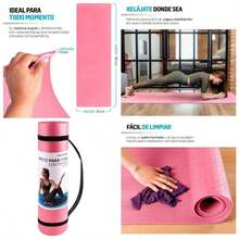Tapete para Yoga con Correa para Transportar, Yoga de 8 mm de Grosor para Cualquier Ejercicio, Resistente, Flexible y Porttil, Fcil de Limpiar, Enrollable. - Rosa - Ver 1