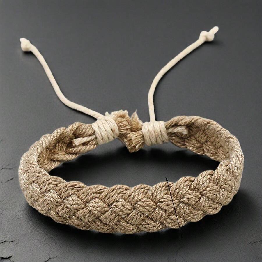1pc New Style Hemp Rope Woven Bracelet Unisex Versatile Jewelry Valentine's Day Graduation Season Holiday Gift Neutral Style Bracelet - Coffee Brown - View 1