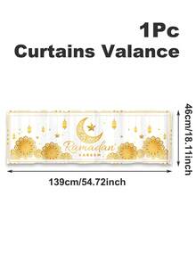 1Pc White Gold Ramadan Kareem Curtains Valance,Short Sunshade Curtain With Stars,Moon,Lantern Design,Cafe Curtain Valance,Ramadan Kareem Party Supplies,Ramadan Mubarak Decorations,Ramadan Decorations For Home,Islamic Muslim Party Decorations,EID Mubarak Decorations,Eid Al Adha Gift,Short Curtain Tier For Living Room Kitchen Bathroom Window Decor - White Gold - View 13