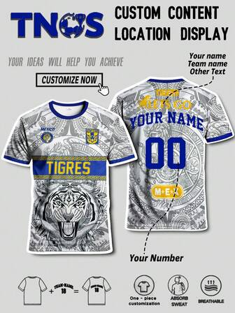 Personalized Customized Mexican Soccer Jersey With DIY Name And Number, Matching Tiger Team Name - Customized Mexican Men's Youth Soccer Jersey & Outdoor Short-Sleeve Sports Jersey & Comfortable Crew Neck Fabric Sportswear, Featuring Tiger, Tiger Stripe, And Maya Civilization Prints - Perfect For Mexican Soccer Games, Fitness Activities, Running, Hiking & As Gifts For Men, Players And Tiger Team Soccer Enthusiasts.