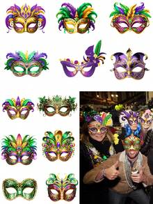 Bộ 12/24 mặt nạ hóa trang lễ hội, mặt nạ lấp lánh cho lễ hội, phụ kiện trang trí lễ hội, đạo cụ chụp ảnh lễ hội, phụ kiện trang phục chụp ảnh, đồ trang trí tiệc, quà tặng lễ hội (Một kích cỡ, chất liệu giấy) - Nhiều màu - Xem 1