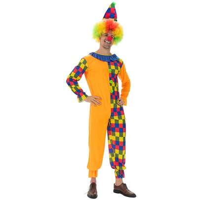 Funny Colorful Clown Costume Full Set For Party Clown Costume Set, Adults,Hat,Colorful Wig, Red Nose, Halloween, Party, Jester Outfit