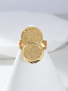 1pc Vintage Coin Design Adjustable Open Ring, Fashionable Casual Style For Women - E - View 2