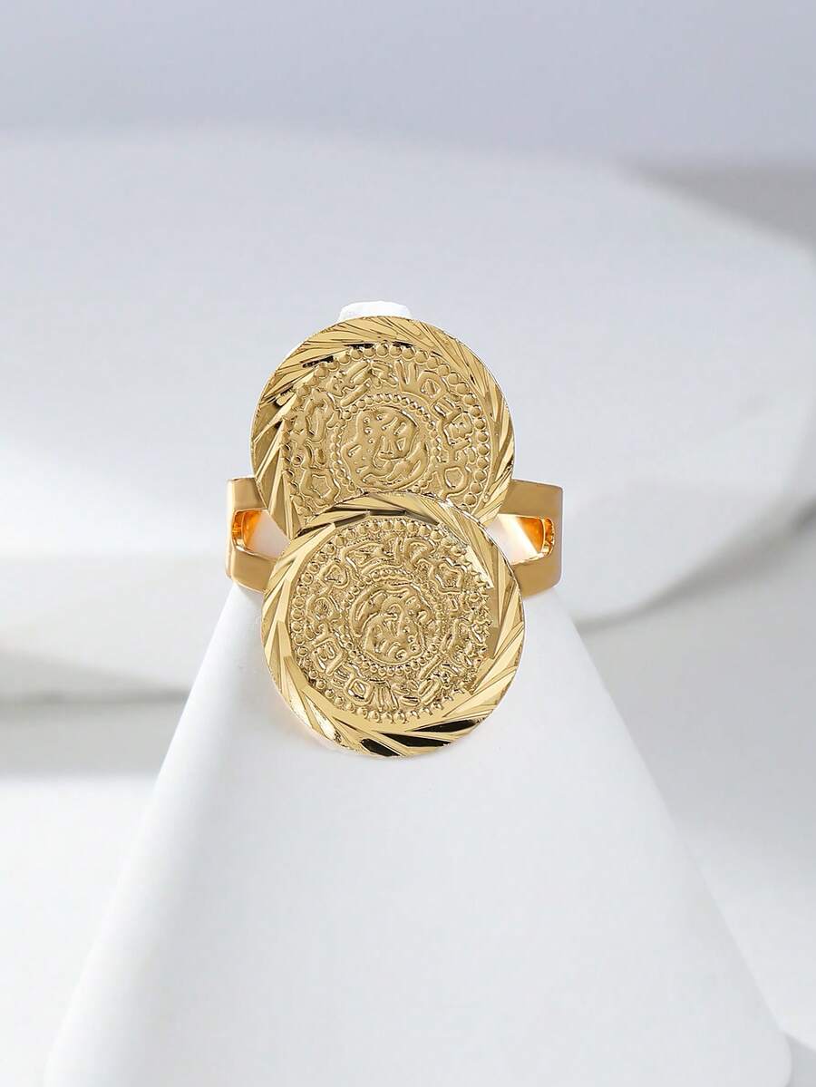 1pc Vintage Coin Design Adjustable Open Ring, Fashionable Casual Style For Women