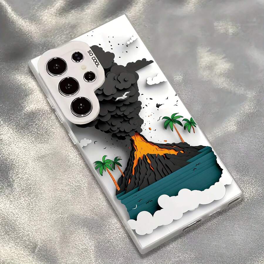 Funda de teléfono de anime de plata de isla volcánica 3D, dura y robusta, de color degradado, adecuada para Samsung Galaxy S25 S24 S23 S22 S21 S20 S30 Ultra FE Plus 5G Note 20 S25Ultra S24Ultra S23Ultra S22Ultra S21Ultra, accesorios de smartphone lindos y de moda, funda protectora, última sensación fresca y colorida de plata escarchada. - Mezcla de colores - Ver 1
