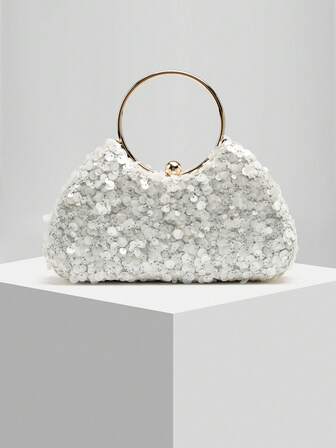 New Elegant, Charming, Luxurious, Charming, Elegant Refined Ladies Handbag With Detachable Chain Strap Clutch Bag. Suitable For Weddings. Made Of Shiny White Sequin Material, Designed For Girls, Women, College Students And Young Professionals. Ideal For Parties, Celebrations And Weddings