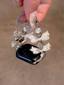 1 条 46 毫米/42 毫米时尚珍珠水晶蝴蝶结表带，兼容 Series 10，适合女性日常佩戴，适合 38/40/41/42/44/45/49 毫米 Ultra/SE/8/7/6/5/4/3/2/1 - 白色 - 查看 6