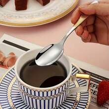 12pcs Luxury Italian Espresso Coffee Spoons, Stainless Steel Mini Coffee Spoons, Fashionable Mini Tea Spoon Set - With Star Diamond Handle Design, For Stirring Coffee, Desserts, Ice Cream, Kitchen Utensils, Coffee Lovers, Dessert Lovers, Dining Spoons - Local Gold - View 2