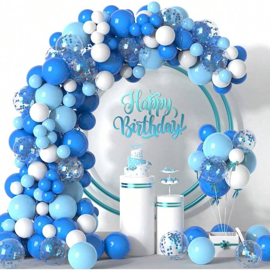 Blue Balloons Garland Arch Kit 100pcs Royal Blue Baby Blue White And Blue Confetti Party Balloons For Baby Shower Wedding Birthday Graduation Party Decorations - 藍白 - 查看 1