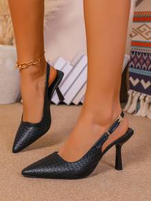 Women's Pointed Toe Kitten Heel Slip-On Sandals - Black - View 4