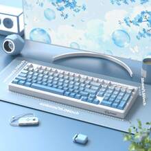 ATTACK SHARK K100 99-Key Wireless Gaming Membrane Keyboard, With Media Knob, 3-Mode Bluetooth/2.4GHz/USB-C, Side-Printed Keys, RGB Backlight, Retro Cute Cream Color Silent Computer Keyboard, Suitable For PC - Multicolor - View 9