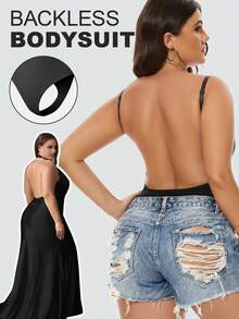 1 件大码女式内衣紧身衣，无缝露背修身丁字裤塑身衣，性感夏装内衣