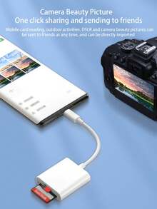 2-In-1 High-Speed Data Transfer Card Reader, Supports TF/SD Cards, Convertible Type-C/Lightning Interface, OTG Function - White - View 2