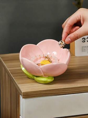 Bandeja de exhibición de joyería de cerámica con forma de tulipán, bandeja de almacenamiento multifuncional para joyas/llaves, adecuada para tocador/decoración de escritorio del hogar, suministros de exhibición y empaque de producción de joyería, para regalar a amigos/madres/cumpleaños de recién casados/bodas/graduaciones/Día de San Valentín, ornamentos de decoración del hogar de alto valor