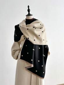 1pc Jacquard Knit Heart Pattern Faux Cashmere Shawl, Fashionable Versatile Air Conditioning Wrap, Thick & Warm, Suitable For Daily Use - Multicolor - View 11