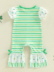 Mono para bebé niña, manga corta, cuello redondo, rayas, trébol, ropa informal - Esmeralda - Ver 7