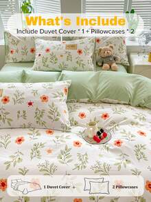 3pcs/Set Korean Style Floral Print Bedding Set, Soft Microfiber Fabric With Cloud-Like Texture, Machine Washable & Removable, Tie-Down Corners, (1 Duvet Cover + 2 Pillowcases), Single/Double Size, Comforter & Pillow Insert Not Included