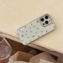 优雅蓝灰色星形图案手机壳，光滑亮泽，可爱手机保护套，兼容 17 Pro Max、16 Pro Max、15、14、13，适合女性使用 - 淺藍色 - 查看 12