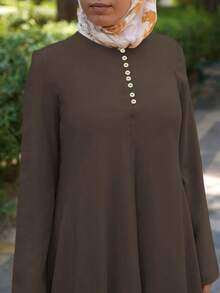 Women's Retro Elegant Round Neck Button A-Line Long Blouse