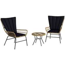 Outsunny 3-Piece Rattan Garden Furniture Set Including 2 Chairs And A Side Table, Tempered Glass Top And Cushions.