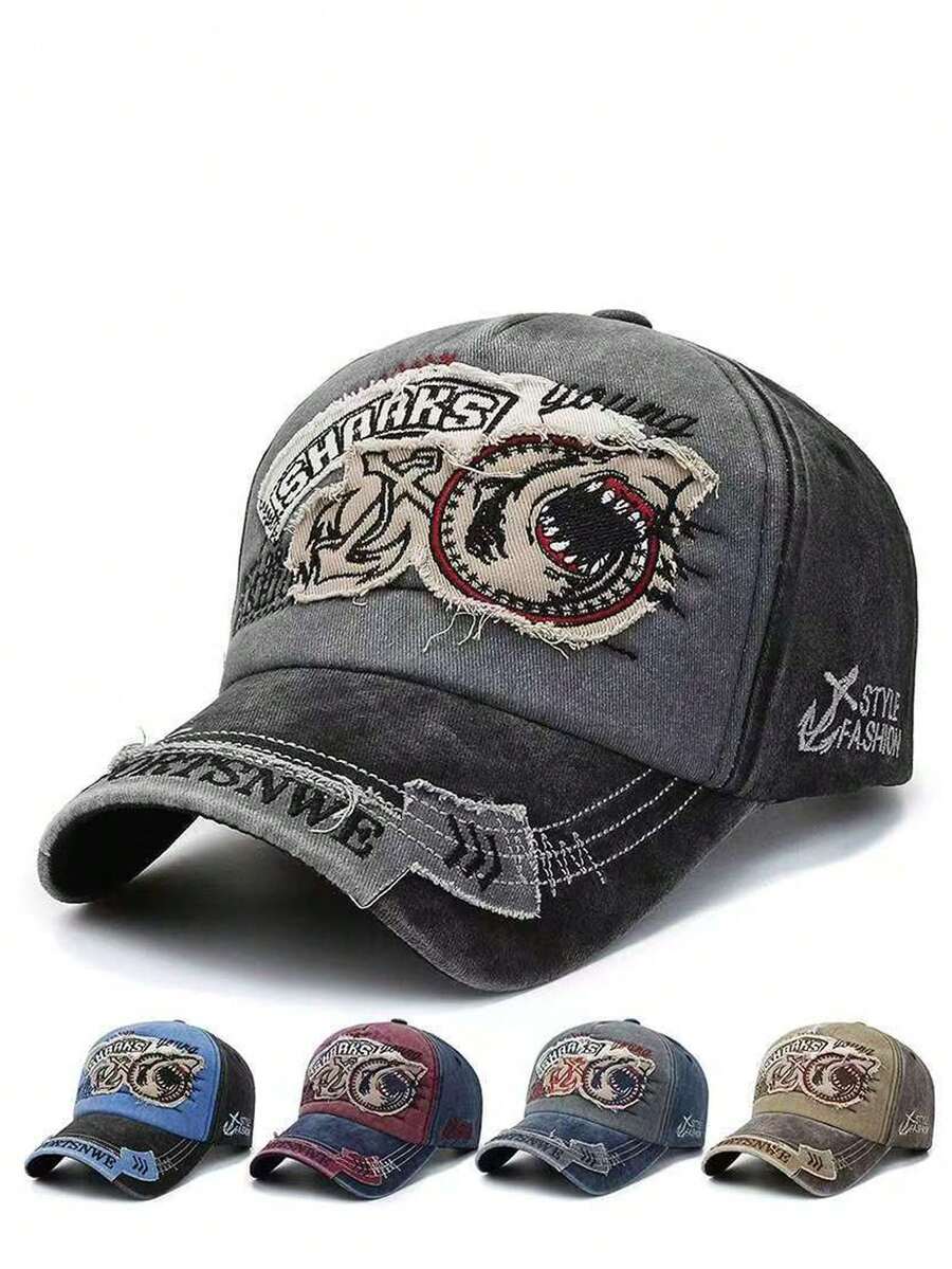 1pc Polyester Street Style Unisex Baseball Cap, Vintage Washed Cotton, Korean Fashion, Embroidered, Sun Protection, Suitable For Spring, Autumn, All Seasons - A - View 1