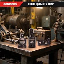 Impact Universal Joint Socket Swivel Set 3Pcs 1/4 3/8 1/2 DriveCr-Mo black impact Steel Universal Joint Adapter Set 3PCS - 3unidades - Ver 5