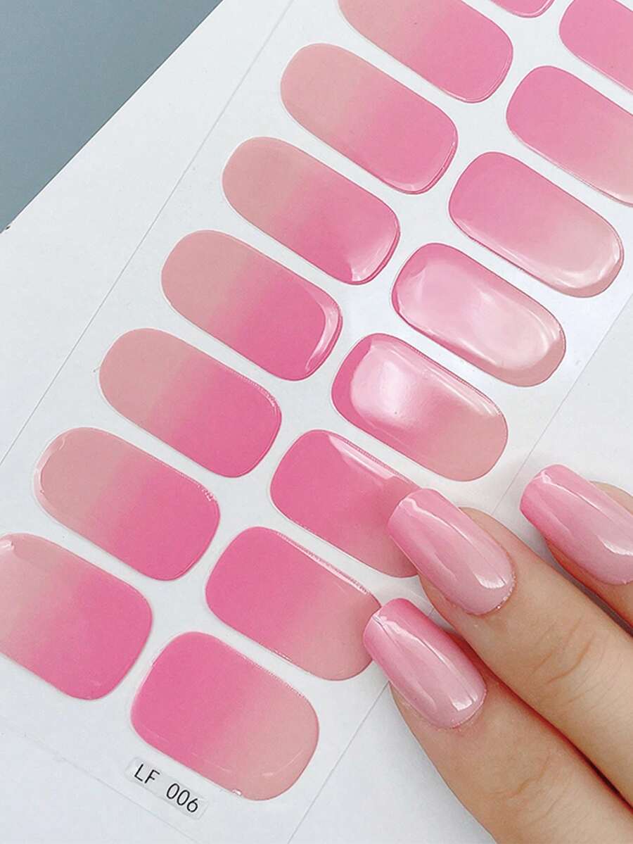 Novos adesivos de unhas em gel à prova d'água, sem necessidade de assar, com cores sólidas e estampas transfronteiriças. Adesivos para unhas com efeito 3D de pó de cebola, à prova d'água, de longa duração e resistentes, ideais para uso diário, presentes e festas. - Rosa Avermelhado - Ver 1