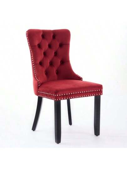 Nikki Collection Modern, High End Tufted Solid Wood Contemporary Fluwelen Upholstered Dining Stoel Legs Nailhead Pcs Set, Beige, DE2001BG view 4