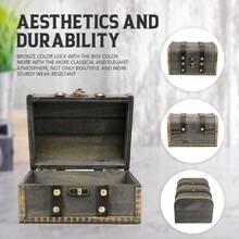 HAWTWooden Vintage Treasure Chest Box With Lock And Leather Surface Handmade Wooden Trinket Jewelry Case For Home Decoration Gray - Gray - View 5