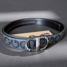 Men's Automatic Buckle Belt, V-Shaped Print, PU Leather, Fashion For Teenagers, Versatile For All Seasons - How Many - View 1