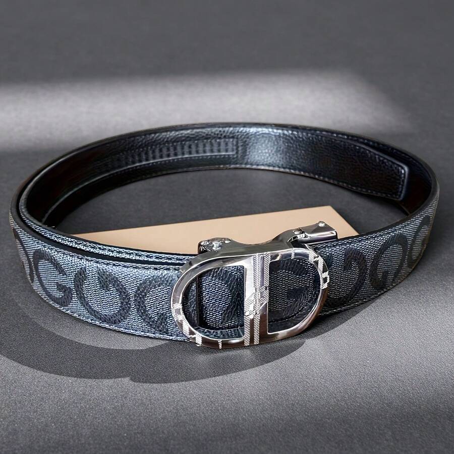 Men's Automatic Buckle Belt, V-Shaped Print, PU Leather, Fashion For Teenagers, Versatile For All Seasons - How Many - View 1