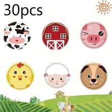 30 piezas Platos de papel desechables con tema de granja, platos de papel impresos con animales de granja de 7 pulgadas (granja, vaca, lechón, cordero, pollito, cachorro), adecuados para reuniones diarias, picnics de camping, celebraciones festivas, vajilla de fiesta, platos de fiesta, tema de granja, platos de postre