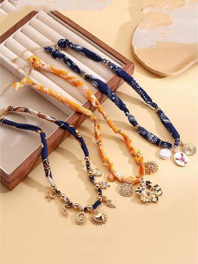 1件新款多巴胺色真丝围巾项链，奢华时尚圣诞蝴蝶结项链，海洋生物吊坠