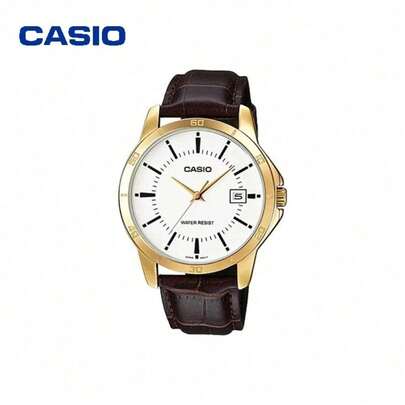  CASIO Slim Watch, White Dial Leather Band, 8.3mm Ultra-Thin Profile, Mineral Crystal, Japanese Quartz Movement MTP-V004GL-7A