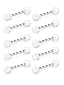10pcs Invisible Clear Ball Heart Tongue Rings, Suitable For Students To Wear Discreetly For Daily Use - White - View 17