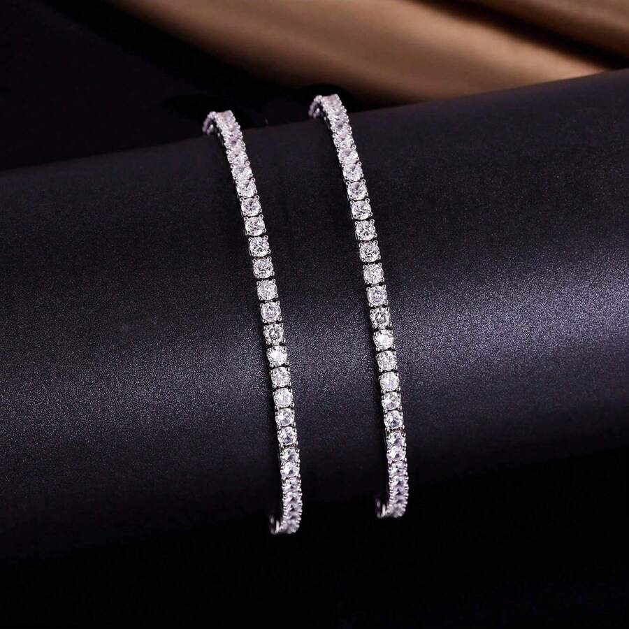 MDFUN Bộ 2 chiếc vòng tay tennis cổ điển mạ vàng trắng/vàng vàng 18K, đính đá Cubic Zirconia tròn 3mm, kích cỡ 6.5-8.5 inch.