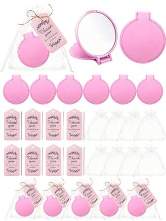 20/4 piezas Espejo plegable redondo rosa portátil, set de favor de boda, que incluye un espejo redondo plegable rosa, cordón de organza transparente, tarjeta de agradecimiento rosa y cuerda de cáñamo. Ideal para damas de honor, regalos de despedida de soltero/soltera, favores de fiesta de baño, espejos de maquillaje pequeños para mujeres, perfectos para decoraciones del centro de asientos de boda, favores de damas de honor, regalos de fiesta de cumpleaños, regalos de fiesta temática, regalos de despedida de soltero/soltera y decoraciones navideñas.
