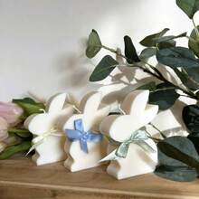 Molde para estatueta de coelho da Páscoa, molde para vela DIY, molde para decoração de casa, molde para fundição de resina, molde de silicone para cera derretida de coelho de orelhas compridas sentado/em pé. - Branco - Ver 7