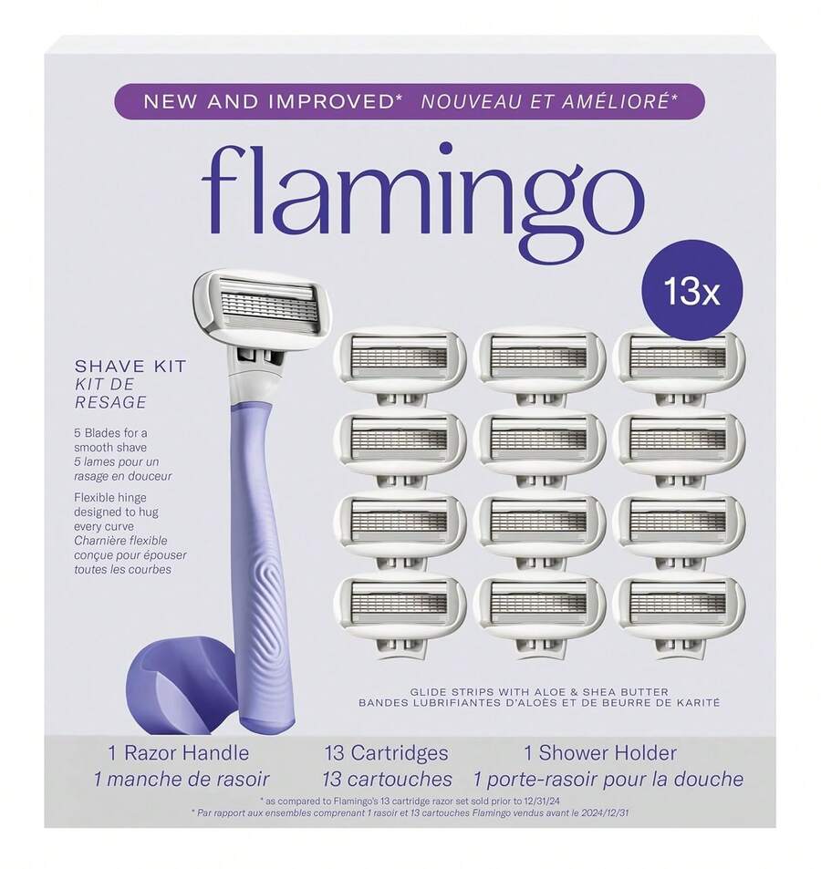 Flamingo Razors Women, 1 Women's Handle (Lilac), 13 Five-Blade Refills, And 1 Shower Holder - 1 - View 1