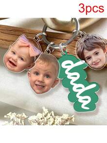 Personalized Father's Day Gift, Customized Dad Keychain With Child Face Pendant, Fun Customized Child Face Acrylic Keychain, Christmas Gift - Multi-head Circle Keychain - View 8
