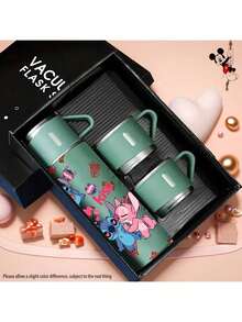 1pc Stitch Coffee Mug Set, 304 Stainless Steel Vacuum Insulated Travel Cup With 3 Lids, Rust Resistant, Non-Slip, Gift Box Packaging, Ideal For Office, Camping, Dining - Mother'S Day & Valentine'S Gift - Multicolor - View 12