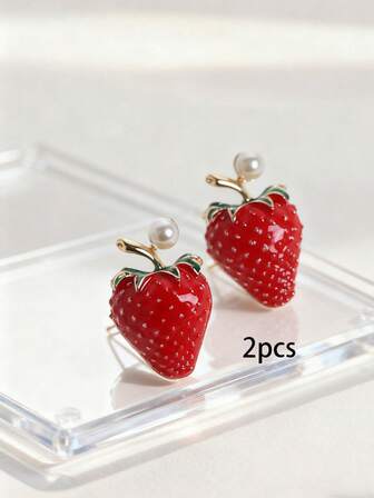 2pcs Red Strawberry Metal Alloy Christmas Ornaments, Fashionable Exquisite Classic Cute DIY Sneaker Decorations, Suitable For Elegant Sexy Ladies' Date Shoes, Boots, Sneakers, Clothing, Bags, Home Decor, Versatile Decoration