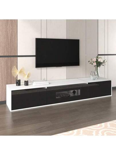 High Gloss Lacquered TV Unit, Matching Zwart White, Changing LED Lighting view 7