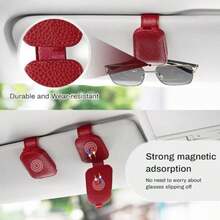 SINGARO - Soporte de anteojos de sol para coche, hebilla magnética de piel, clip para anteojos de sol, tarjeta de boletos para almacenamiento de anteojos, accesorios interiores del coche para hombres y mujeres (gris)(Rojo - 2 piezas) - Multicolor - Ver 8