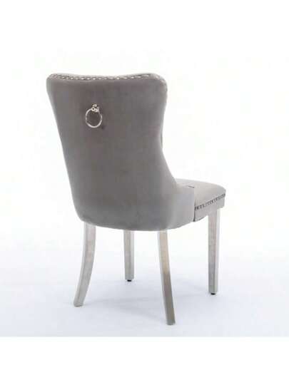 Furniture, Nikki Collection Moderne High End Dining Chairs In Soft, Contemporary Solid Wood Upholstery Fluwelen Padding Chrome Plated Stainless Steel Sheet Legs, Studded Head ation, Double Set, Grijs De1701gy view 9