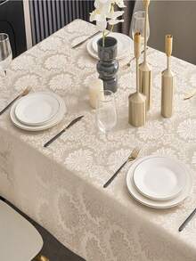 1件装防水防溅长方形提花桌布，奢华图案设计，可水洗涤纶装饰桌布，适用于各种用餐场合，包括晚餐、厨房、餐桌、家庭聚会、日常用餐、节日派对、婚礼、感恩节、生日、斋月或正式活动。