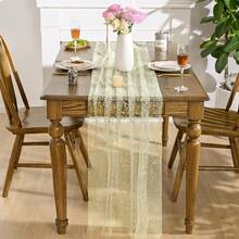 Sage Green Gold Gauze Table Runner 120 Inch 10FT, Glitter Metallic Foil Sheer Dining Wedding Anniversary Holiday Birthday Table Decor For Home Party,28inchx120inch,SageGreen - 鼠尾草綠 - 查看 3